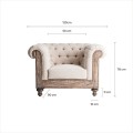 Luxusné béžové vintage kreslo Gretchen v chesterfield štýle s drevenou konštrukciou 113 cm