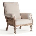 Luxusné béžové kreslo Gretchen s vysokou chrbtovou opierkou s penovým čalúnením so zahnutými opierkami na ruky a drevenou svetlou hnedou konštrukciou