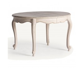 Luxusný okrúhly rozkladací provensalský jedálenský stôl Vinny v bielej farbe s vintage nádychom 120-160 cm 
