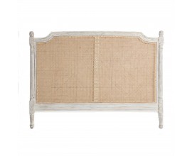 Luxusné provensálske čelo postele Vinny s vyrezávaným bielym rámom a béžovým viedenským ratanovým výpletom 160 cm