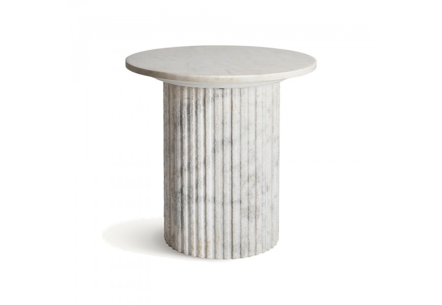 Luxusn&yacute; okr&uacute;hly mramorov&yacute; biely pr&iacute;ručn&yacute; stol&iacute;k Demetrios s dizajnom antick&eacute;ho stĺpa 55 cm