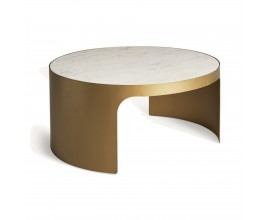 Luxusný art deco okrúhly konferenčný stolík Moneo s bielou mramorovou doskou a zlatou podstavou 80 cm