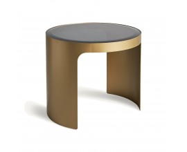 Luxusný glamour príručný stolík Moneo s vrchnou doskou z čierneho skla a dizajnovou zlatou podstavou 55 cm