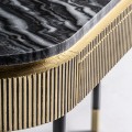 Luxusný oválny zlatý glamour konzolový stolík Chamoix s dvomi zásuvkami a čiernou mramorovou vrchnou doskou 130 cm