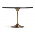Luxusný art deco okrúhly jedálenský stôl Rebecca s čiernou kamennou vrchnou doskou a nohou v zlatej farbe 120 cm