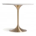 Luxusný art deco okrúhly jedálenský stôl Rebecca s bielou mramorovou doskou a nohou v zlatej farbe 90 cm
