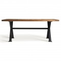 Luxusný obdĺžnikový industriálny jedálenský stôl Inar s masívnou hnedou doskou a čiernou kovovou konštrukciou 200 cm