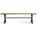 Luxusný obdĺžnikový industriálny jedálenský stôl Inar s drevenou doskou v prírodnej hnedej farbe s tabuľovým dizajnom 280 cm