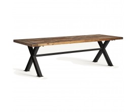 Luxusný obdĺžnikový industriálny jedálenský stôl Inar s masívnou hnedou doskou a čiernou kovovou konštrukciou 280 cm
