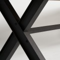 Luxusný obdĺžnikový industriálny jedálenský stôl Inar s kovovou čiernou matnou konštrukciou a hnedou doskou z borovicového dreva