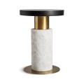 Luxusn&yacute; okr&uacute;hly art deco pr&iacute;ručn&yacute; stol&iacute;k Preston s dizajnovou zlato bielou mramorovou nohou 33 cm