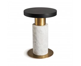 Luxusný okrúhly art deco príručný stolík Preston s dizajnovou zlato bielou mramorovou nohou 33 cm