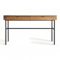 Luxusný industriálny písací stôl Olmo s dvomi zásuvkami v prírodnej svetlej hnedej farbe s kovovými nožičkami 140 cm