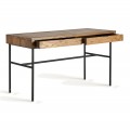 Luxusný industriálny písací stôl Olmo s dvomi zásuvkami v prírodnej svetlej hnedej farbe s kovovými nožičkami 140 cm