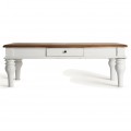 Luxusný provensálsky biely obdĺžnikový konferenčný stolík Zena Blanc so zásuvkou a vyrezávanými nožičkami 130 cm