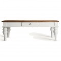 Luxusný provensálsky biely obdĺžnikový konferenčný stolík Zena Blanc so zásuvkou a vyrezávanými nožičkami 130 cm