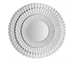 Luxusné biele okrúhle nástenné zrkadlo Milia v provensálskom štýle s viacvrstvovým rámom z mangového dreva v tvare lupeňov