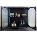 Moderná čierna industriálna barová skrinka Industria Durante s dvojitými dvierkami s rebrovaným sklom 110 cm