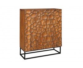 Dizajnová hnedá barová skrinka Timanfaya z dekoratívnou mozaikou z mangového dreva 120 cm