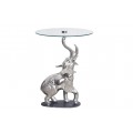 Dizajnový art deco strieborný okrúhly príručný stolík Balarama s podstavou v tvare slona 75 cm