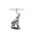 Dizajnový art deco strieborný okrúhly príručný stolík Balarama s podstavou v tvare slona 75 cm