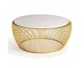 Luxusný okrúhly art deco konferenčný stolík Tamara so zlatou kovovou konštrukciou a mramorovou vrchnou doskou 100 cm