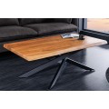 Masívny industriálny obdĺžnikový konferenčný stolík Mammut s vrchnou doskou z akáciového dreva v hnedej farbe 110 cm