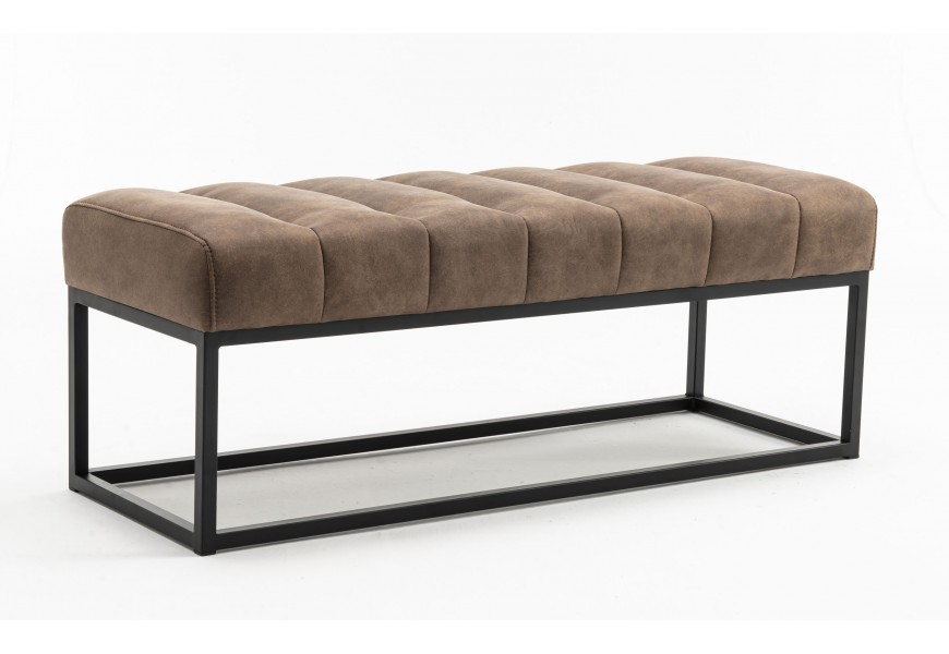 Dizajnové retro sivo hnedá lavica Taxil  s prešívanou sedacou časťou v odtieni taupe 108 cm