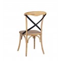 Masívna vidiecka jedálenská stolička Chicago Cruz Tonet v svetlej hnedej farbe s čiernou krížovou opierkou 92 cm