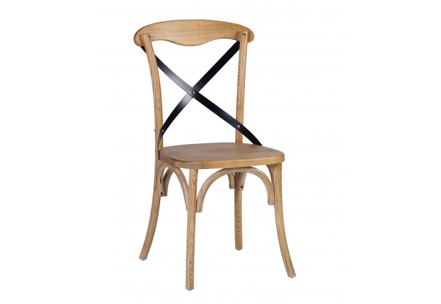 Masívna industriálna svetlá hnedá jedálenská stolička Chicago Cruz Tonet s klasickou siluetou a čiernym kovovým krížovým prvkom na opierke