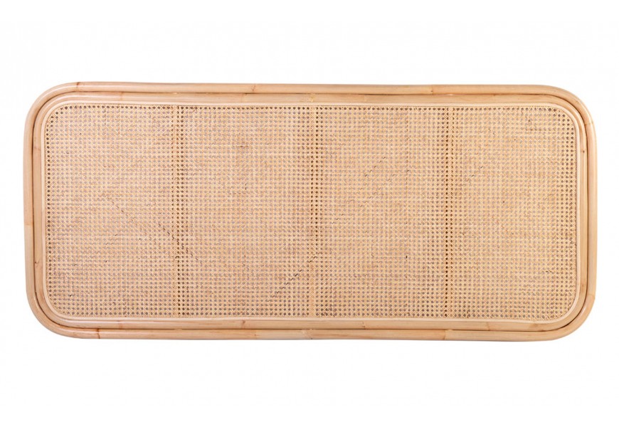 Ratanové svetlo hnedé retro čelo postele Rotto s rámom so zaoblenými rohmi a výpletom s viedenským vzorom