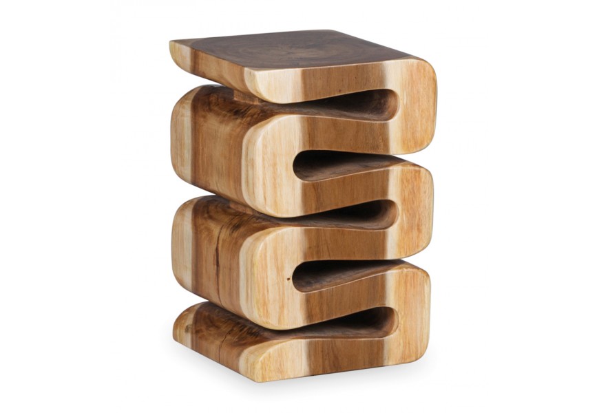 Masívny hnedý príručný stolík Rosario z exotického dreva suar so zvlneným dizajnom 45 cm