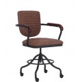 Industriálna kožená otočná výškovo nastaviteľná kancelárska stolička Lawrence s hnedým poťahom z ekokože na kolieskach 58 cm
