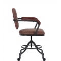 Industriálna kožená otočná výškovo nastaviteľná kancelárska stolička Lawrence s hnedým poťahom z ekokože na kolieskach 58 cm