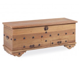 Masívna koloniálna truhlica Arjun s dvomi zásuvkami v svetlej hnedej farbe teakového dreva 120 cm