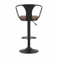 Industriálna otočná čierna barová stolička Lawrence so sedacou časťou s hnedým poťahom z ekokože s nastaviteľnou výškou 108 cm