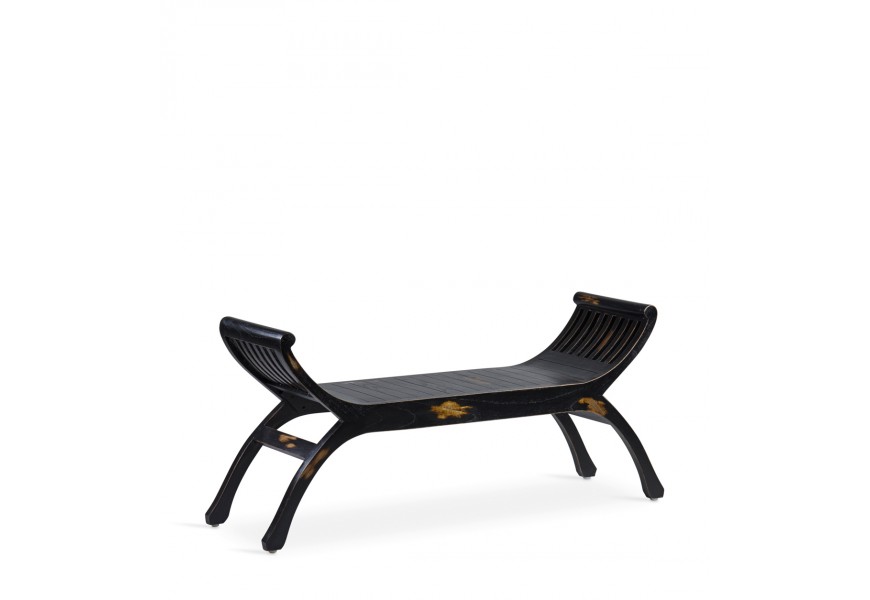 Štýlová dvojmiestna vintage čierna lavica Forja z masívneho deva so zahnutými opierkami 120 cm 