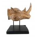 Dizajnová etno hnedá dekorácia Rhino z masívneho dreva s čiernym podstavcom 45 cm