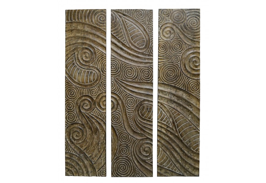 Dizajnová etno nástenná dekorácia Anchor v zelenej kaki farbe s vyrezávanými detailmi