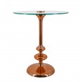 Dizajnový art deco konferenčný stolík Malta s kovovou nohou v medenej farbe so sklenenou doskou v glamour štýle