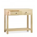 Masívny škandinávsky konzolový stolík Arne s dvomi zásuvkami a policou v svetlej hnedej farbe 90 cm