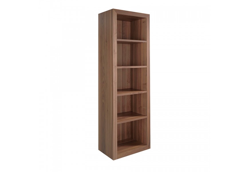 Luxusná moderná minimalistická hnedá knižnica Vita Naturale z orechového dreva s piatimi policami a hrubým rámom