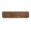 Luxusn&yacute; art deco TV stol&iacute;k Vita Naturale z hned&eacute;ho orechov&eacute;ho dreva so zlat&yacute;mi detailmi s s dvomi skrinkami a z&aacute;suvkami 220 cm