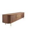 Luxusn&yacute; art deco TV stol&iacute;k Vita Naturale z hned&eacute;ho orechov&eacute;ho dreva so zlat&yacute;mi detailmi s s dvomi skrinkami a z&aacute;suvkami 220 cm