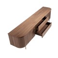 Luxusn&yacute; art deco TV stol&iacute;k Vita Naturale z hned&eacute;ho orechov&eacute;ho dreva so zlat&yacute;mi detailmi s s dvomi skrinkami a z&aacute;suvkami 220 cm