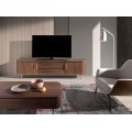 Luxusn&yacute; art deco TV stol&iacute;k Vita Naturale z hned&eacute;ho orechov&eacute;ho dreva so zlat&yacute;mi detailmi s s dvomi skrinkami a z&aacute;suvkami 220 cm