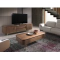 Luxusn&yacute; art deco TV stol&iacute;k Vita Naturale z hned&eacute;ho orechov&eacute;ho dreva so zlat&yacute;mi detailmi s s dvomi skrinkami a z&aacute;suvkami 220 cm