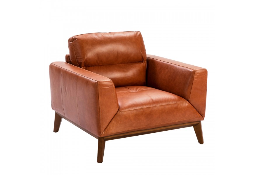 Luxusné kožené kreslo Vita Naturale s koňakovo hnedým poťahom z pravej kože a orechovými nožičkami 102 cm