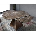 Luxusný moderný obdĺžnikový rozkladací jedálenský stôl Vita Naturale s doskou s mramorovým dizajnom hnedá 135 - 205 cm