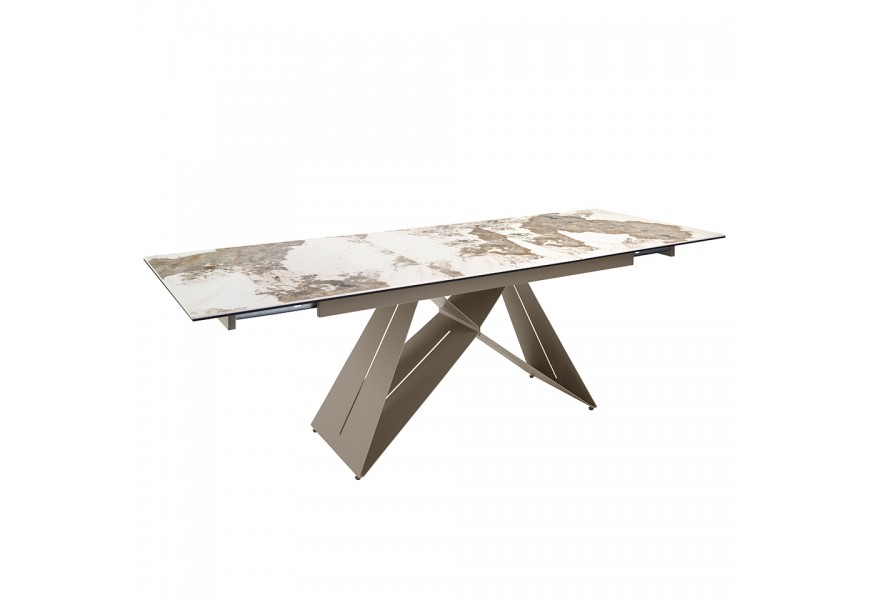Luxusný obdĺžnikový rozťahovací jedálenský stôl Vita Naturale s bielou mramorovou doskou s nohami vo farbe šampanského 180 cm